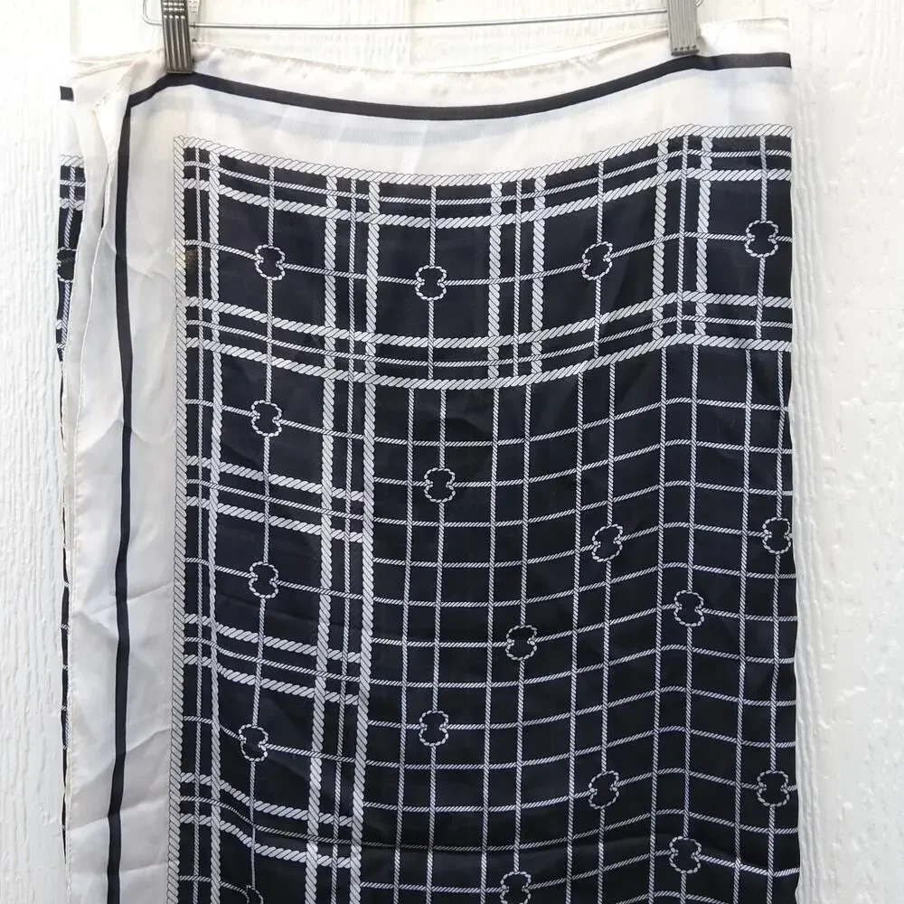 Oversized Scarf 100%‎ Silk Wrap Shawl Designer Style Black Nautical Gift 70x35